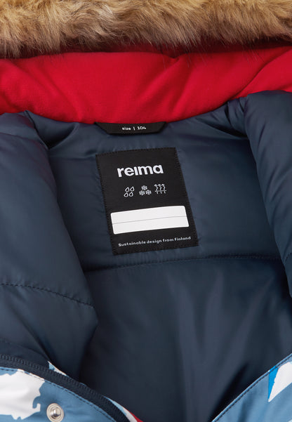 REIMA TEC+ Winteroverall/Skianzug <br>Kipina <br>Gr. 104 bis 128<br>extra robuster Po-Bereich <br>Taille regulierbar<br> Beinende mit Druckknopf erweiterbar<br> Kunstpelz abnehmbar <br>abnehmbare Fuss-Schlaufen<br> extra warm<br> WS 12'000 mm