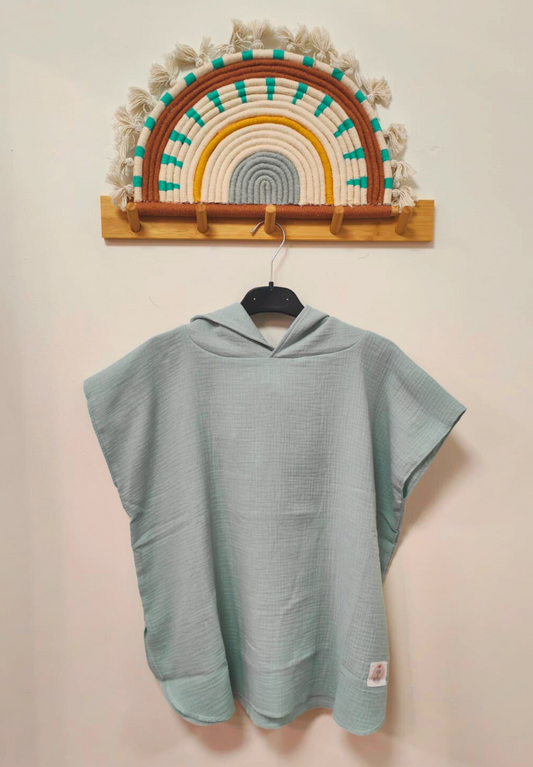 dünner Kinder Bade-Poncho / Cape / Badetuch aus Musselinstoff mint